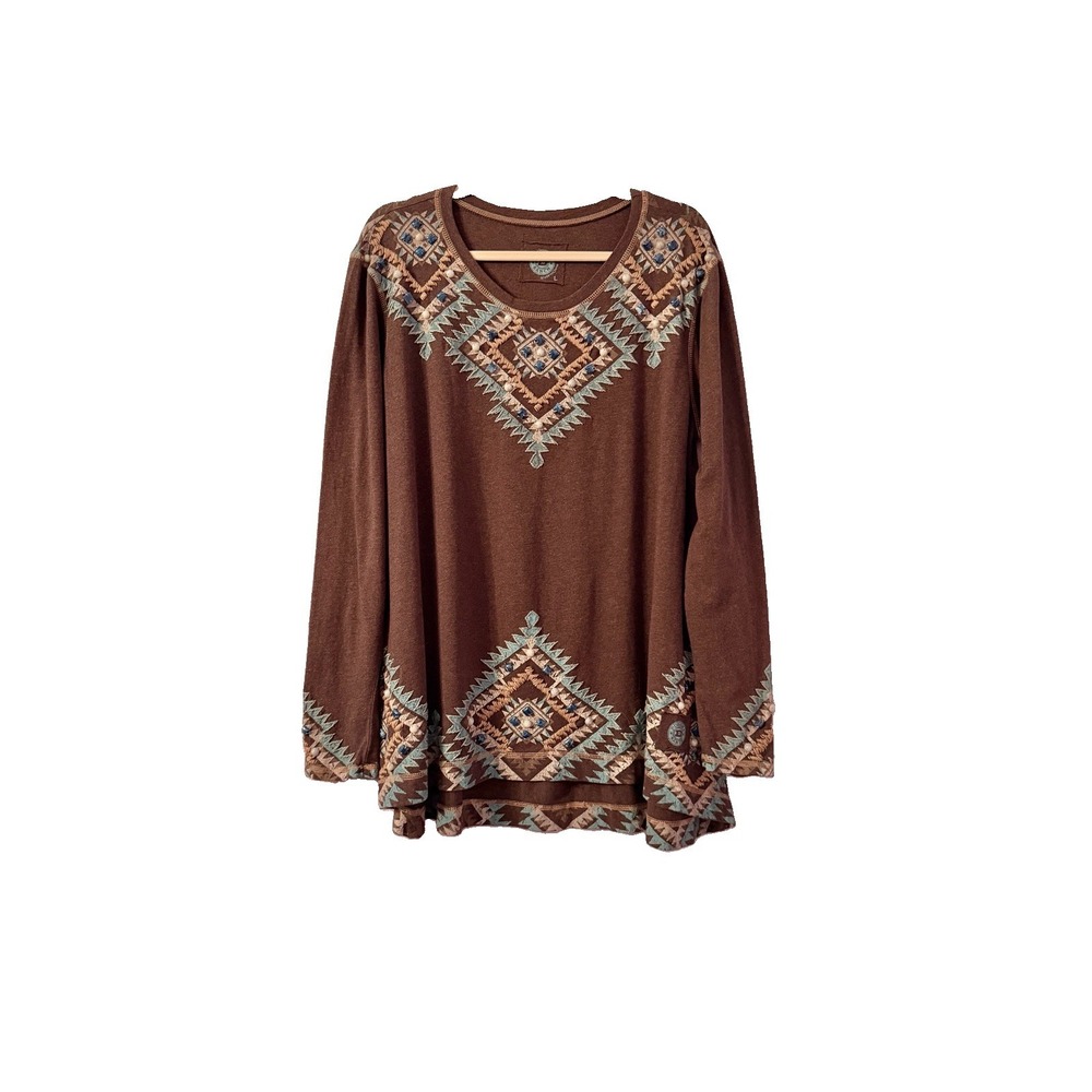 Double D Ranch Southwestern Embroidered Top Size L Beaded Tunic Western Aztec